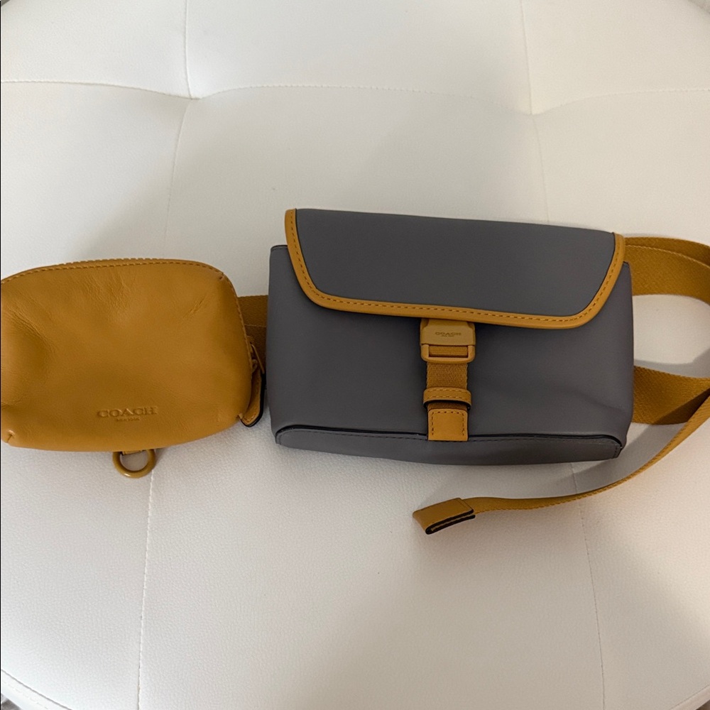 Coach Gray and Mustard Clutch and Wristlet Set